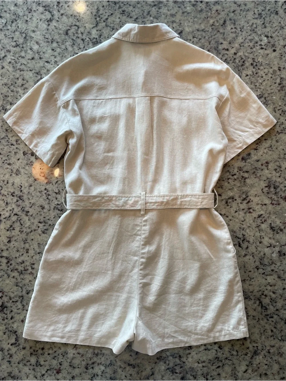Zara linen blend Beige Utility Belted Romper S